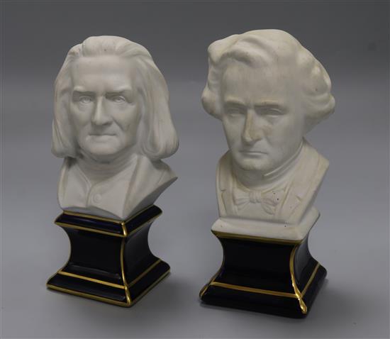 A pair of ceramic models of composers, Berlioz and Lizt